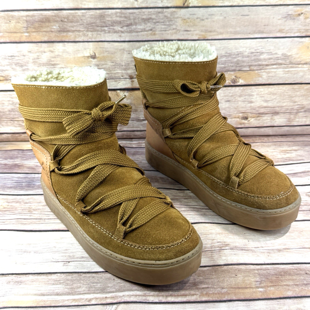 See by Chloe Womens Brown Suede & Shearling Charlee Lace Up Winter Boots 10